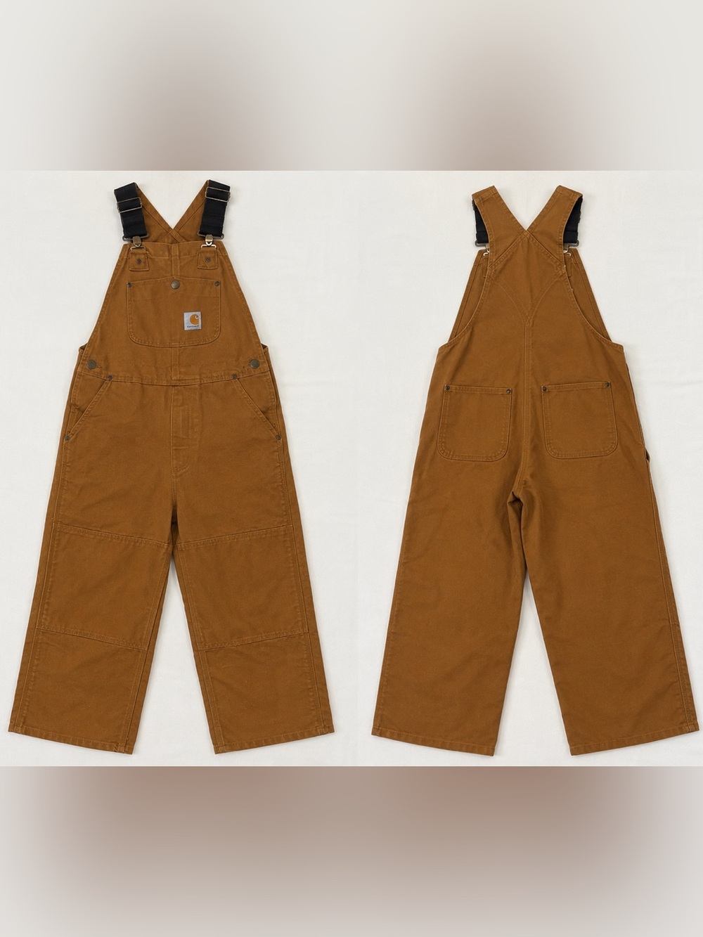 Carhartt Kids Brown Canvas Duck Bib Overalls 8 Double Knee Workwear Hunting NWOT